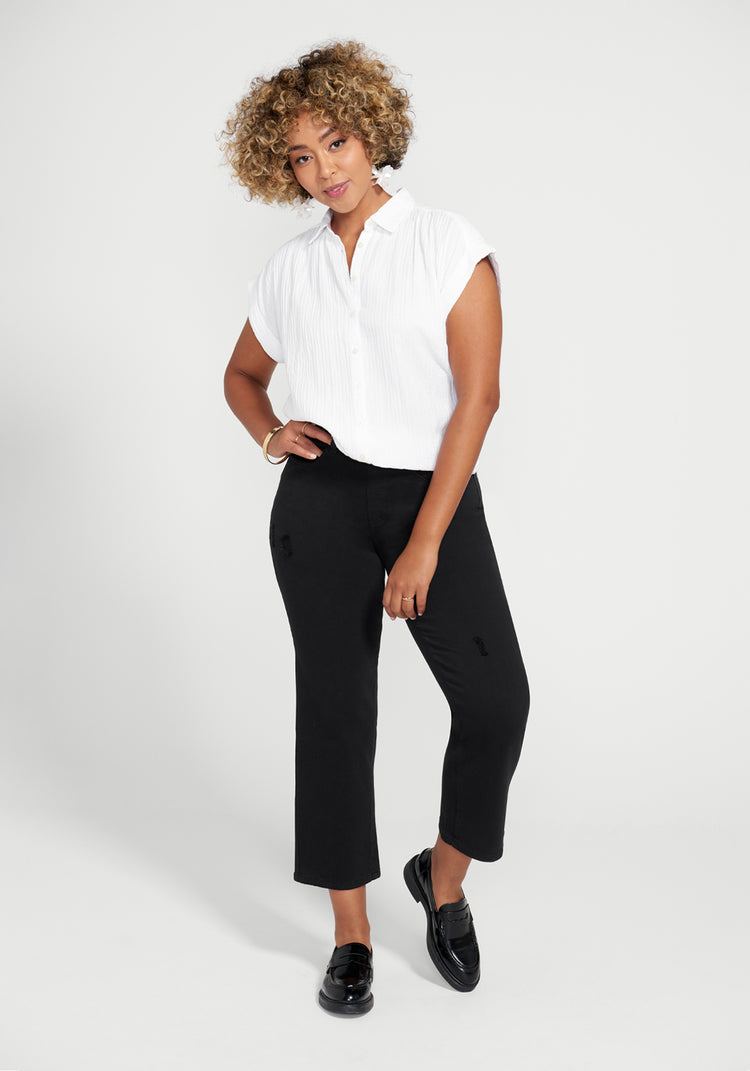 Boyfriend Crop Jean | Straight (Distressed Black Rinse)