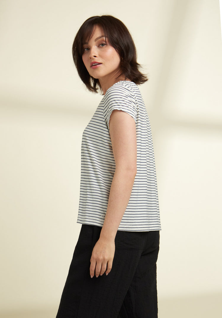 Essential Scoop Short Sleeve (Navy Stripe)