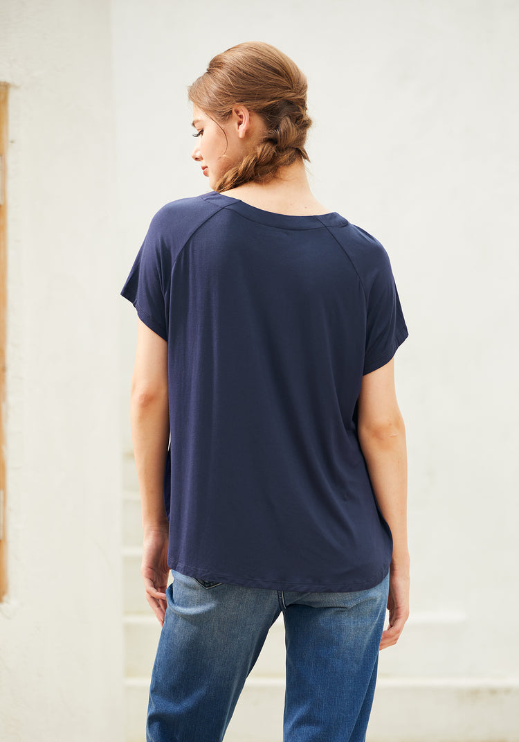 Essential Split Hem Short Sleeve (Navy)