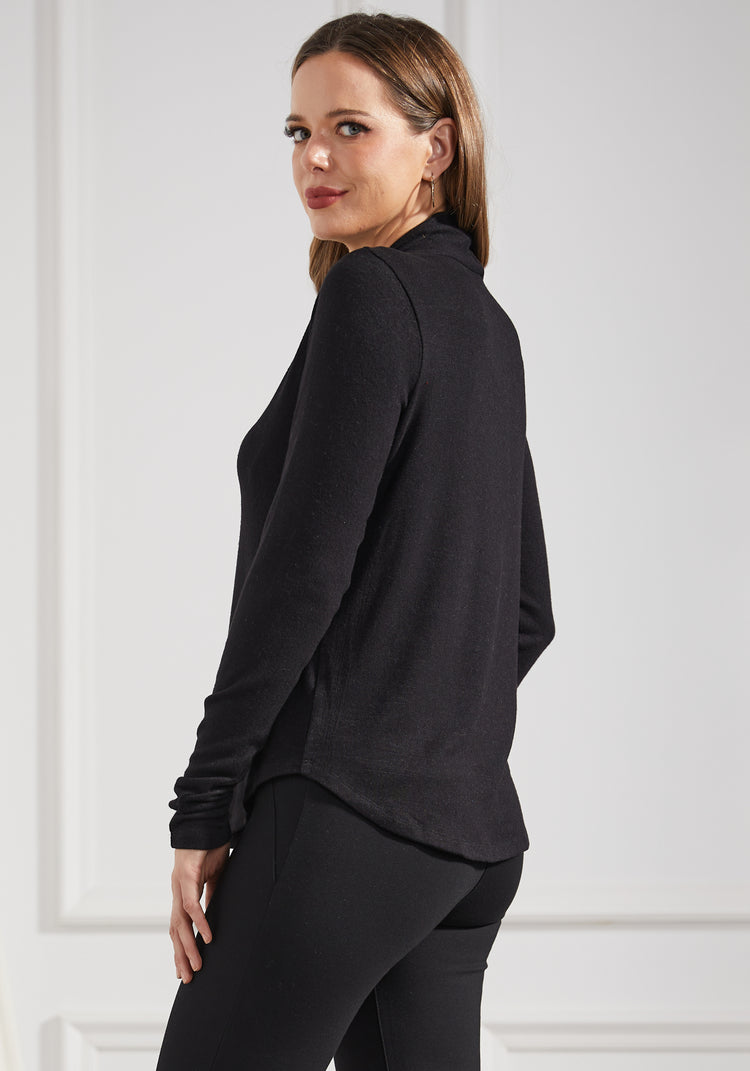 UltraEase Pleated V-Neck Top (Black)