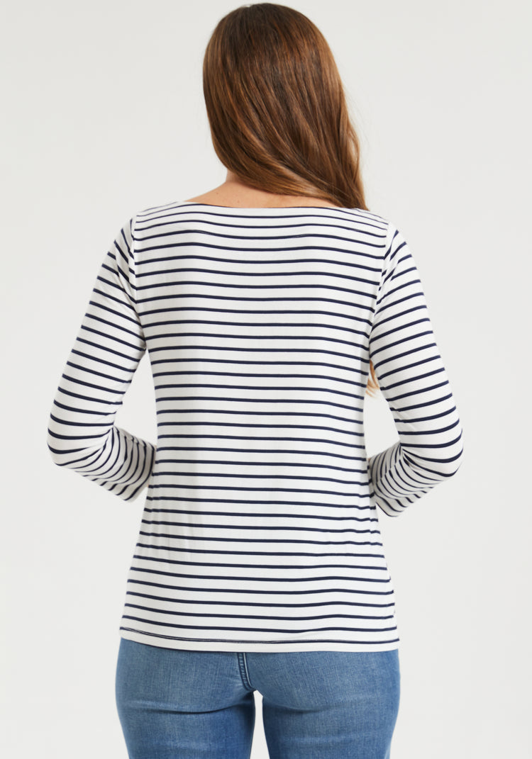 3/4 Sleeve Boatneck (Navy Stripe)