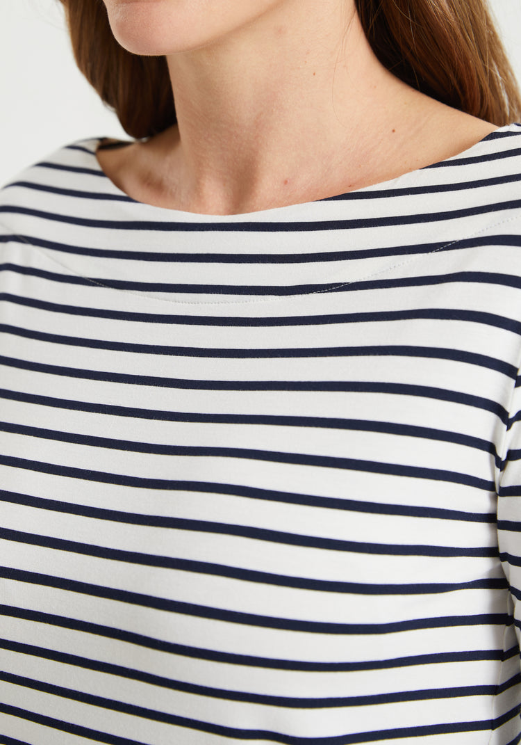 3/4 Sleeve Boatneck (Navy Stripe)