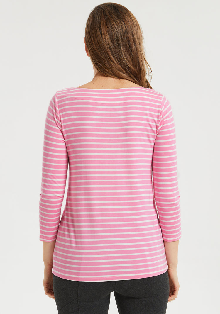 3/4 Sleeve Boatneck (Pink Stripe)