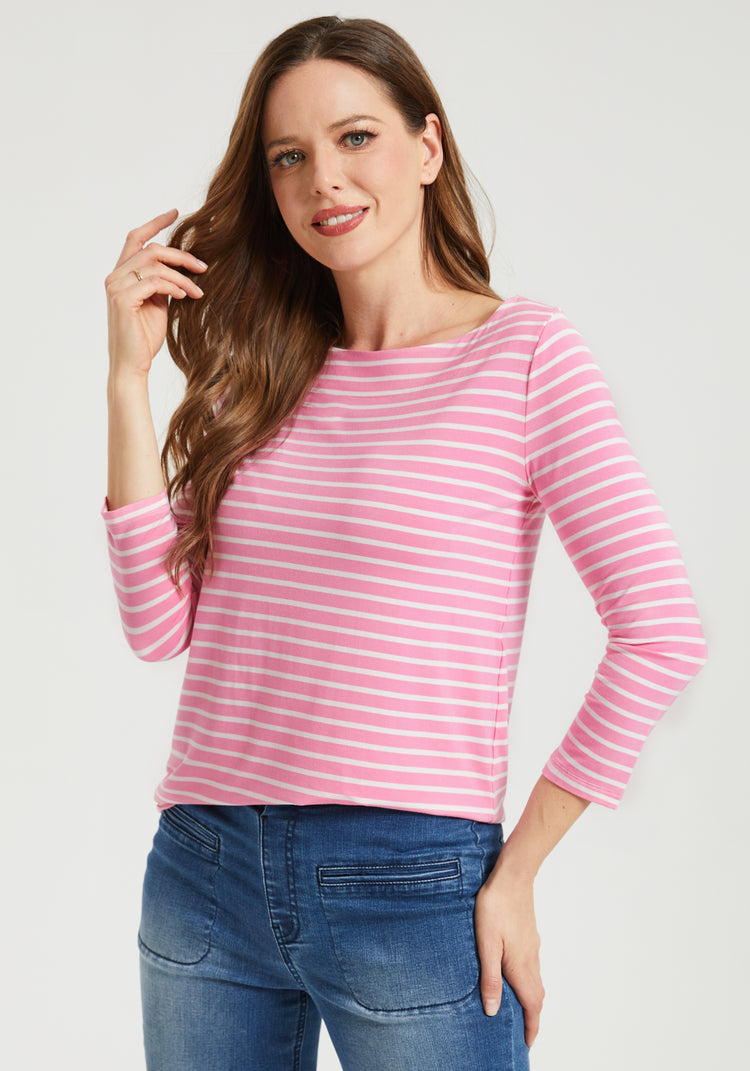 3/4 Sleeve Boatneck (Pink Stripe)