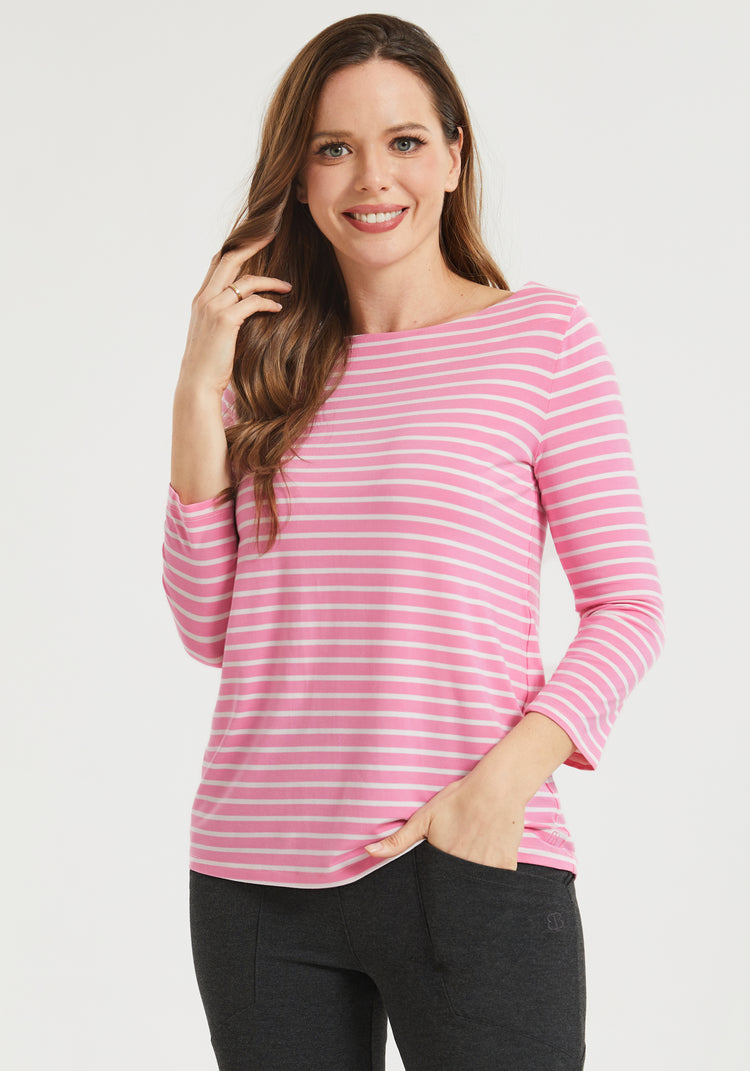 3/4 Sleeve Boatneck (Pink Stripe)