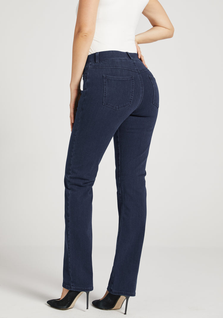 Straight-Leg | 4-Pocket Betabrand Yoga Denim (Dark Indigo)