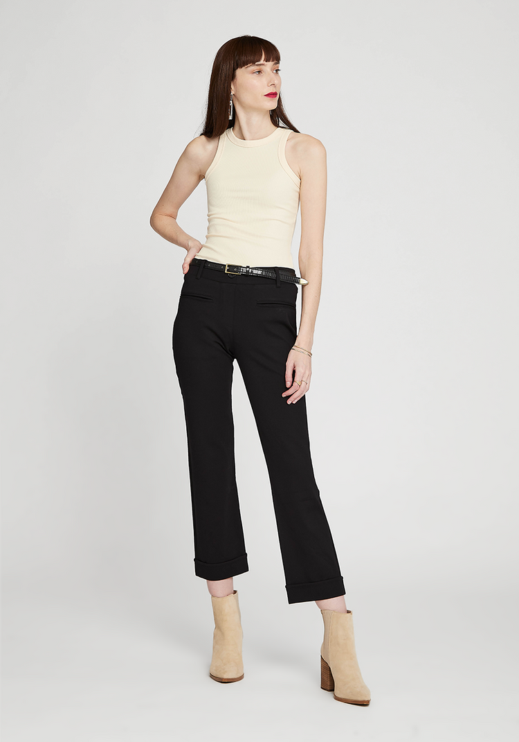 Black straight leg cropped trousers best sale